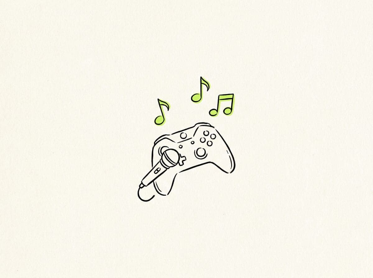 A game controller with a microphone and musical notes