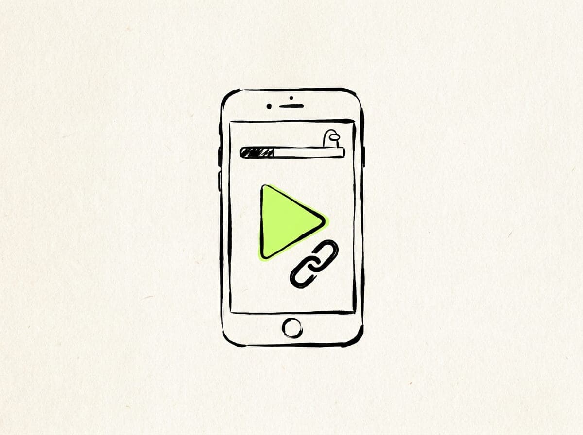 A phone showing a game with a play button and a link