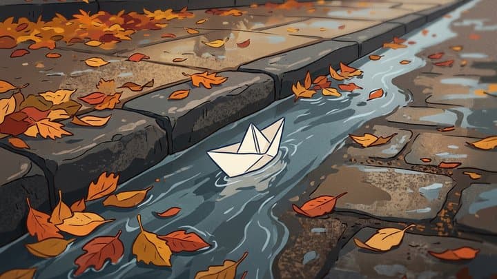 Flat 2D illustration, hand-drawn feel, limited palette.