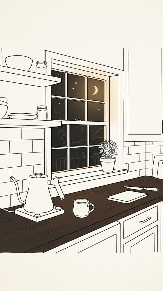 Clean ink outlines, almost no fill, one accent.