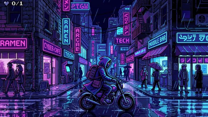 Chunky pixels, limited palette, 16-bit crispness.
