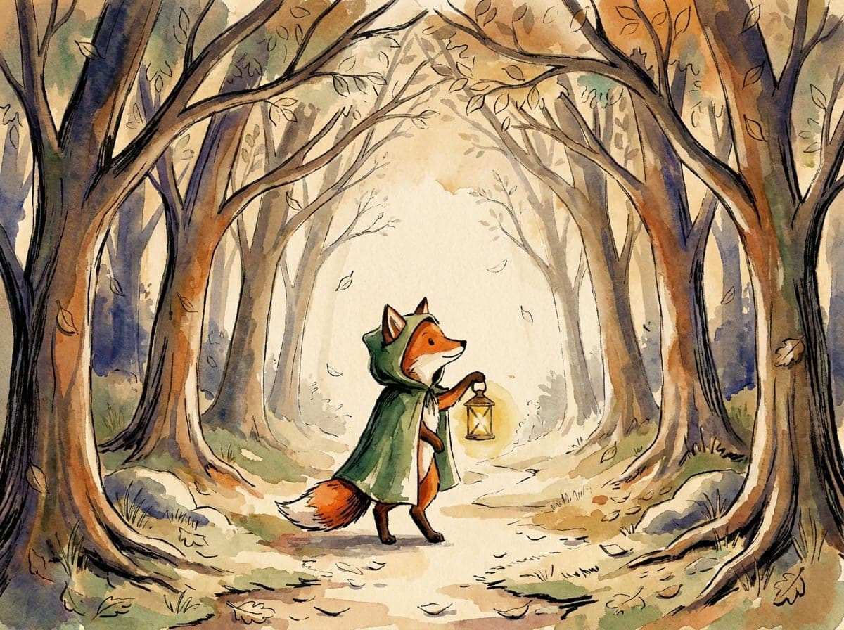 The same fox, drawn in a ink & wash style